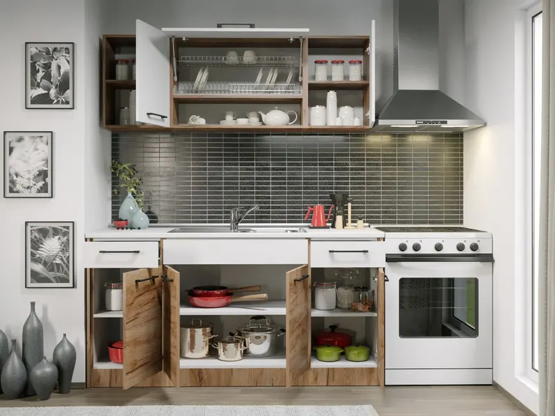Set Mobila Bucatarie Gastro 160 Alb/Stejar - C21 — imaginea 2