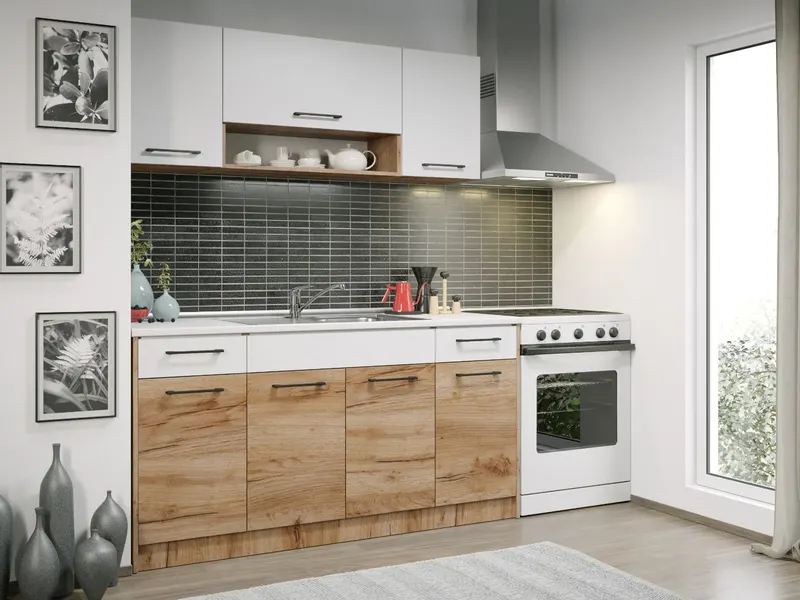 Set Mobila Bucatarie Gastro 160 Alb/Stejar - C21 — imaginea 3