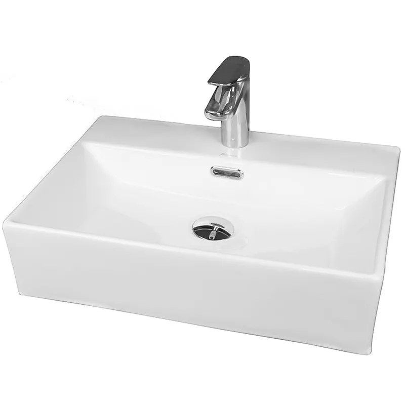 Lavoar pe blat alb lucios 50 cm, dreptunghiular, cu orificiu baterie, Fluminia Pluto