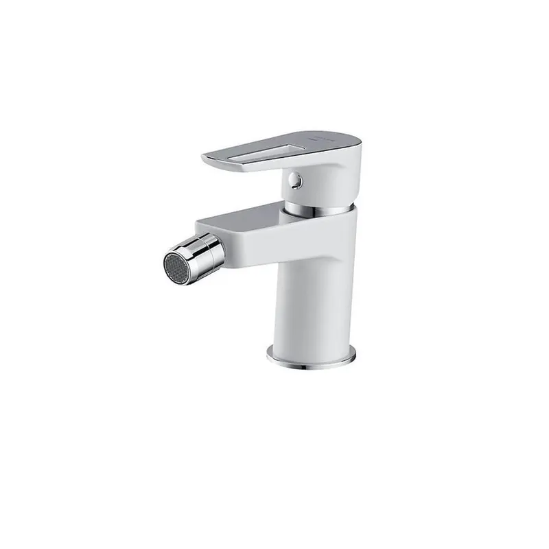 Baterie bideu din alama sanitara, cu ventil, alb crom lucios, pipa fixa 11 cm, Cersanit Mille