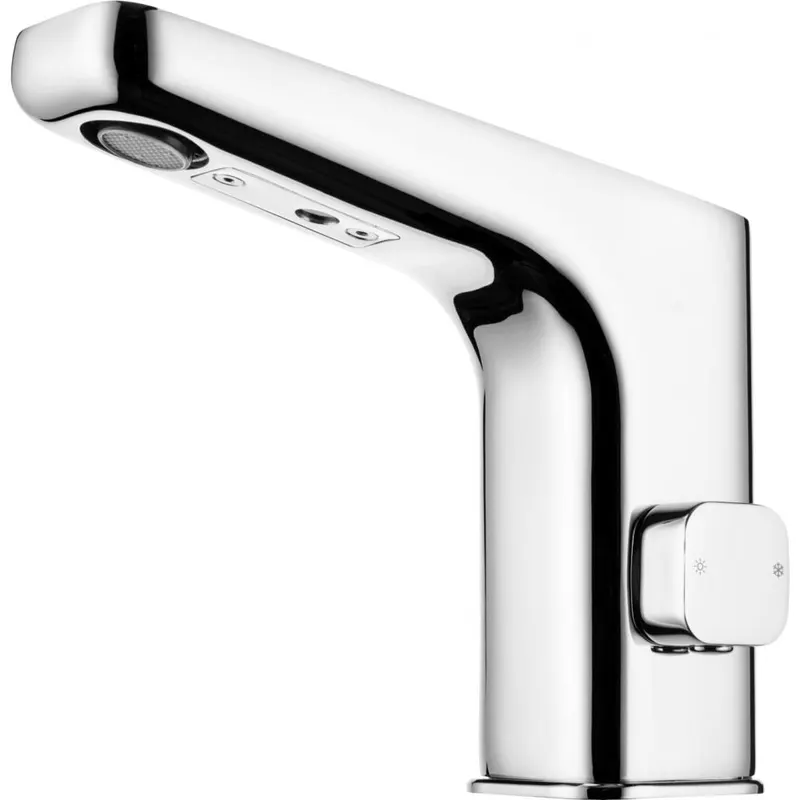 Baterie lavoar negru mat, senzor si control temperatura, 230 6V, Deante Hiacynt