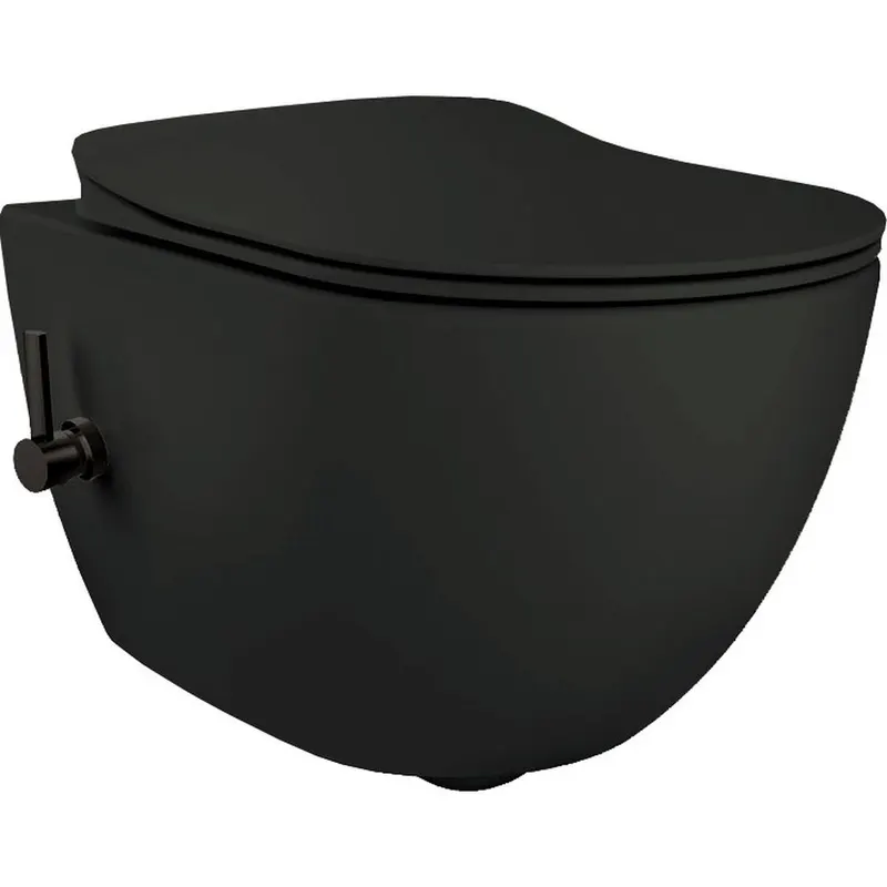 Vas wc cu functie de bideu incorporat si baterie, negru mat, Peonia Zero, Deante