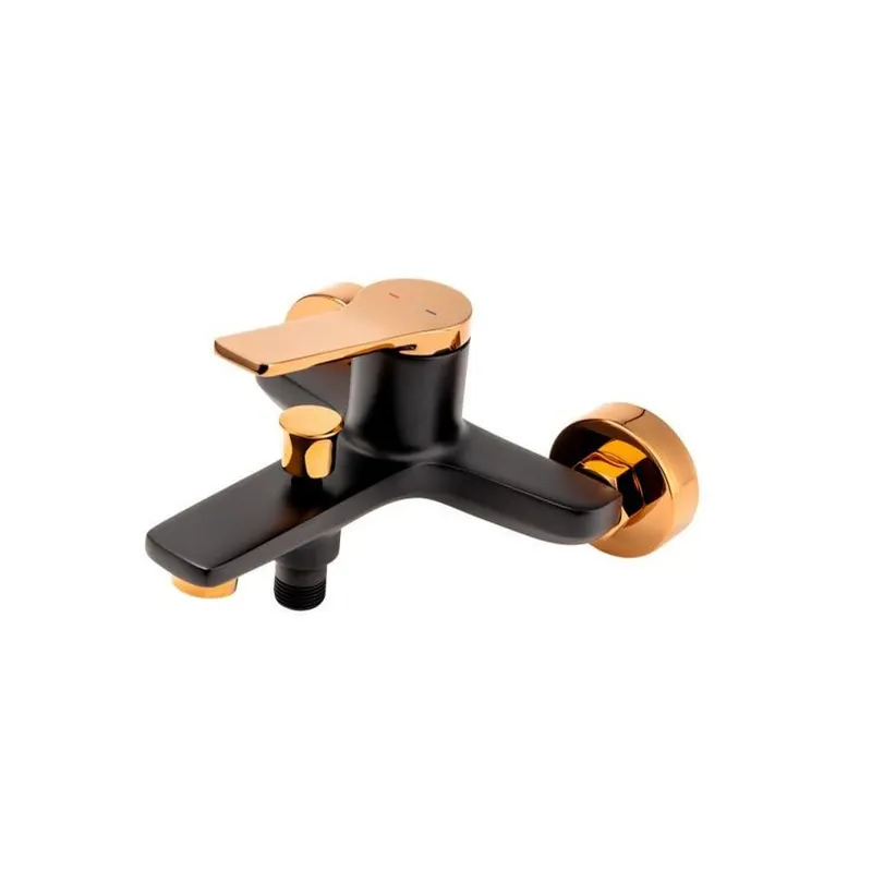 Baterie cada - dus FDesign Seppia, monocomanda, negru mat rose gold lucios