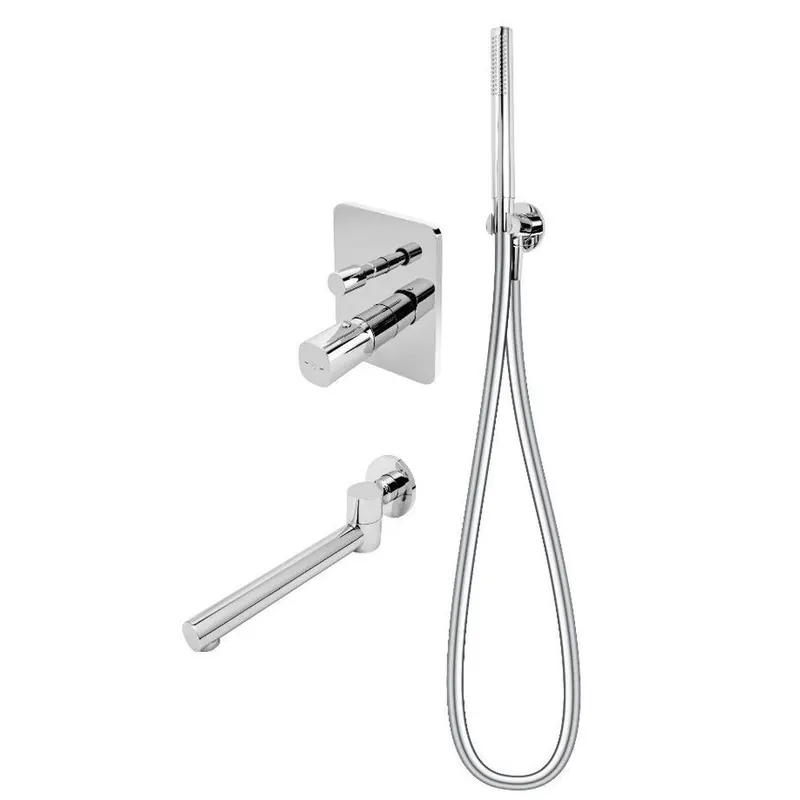 Set de dus incastrat FDesign Meandro, cu pipa cada pivotanta, crom lucios