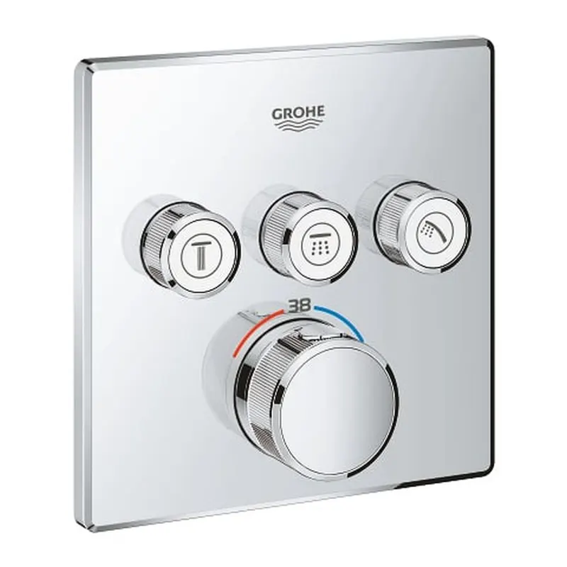 Baterie dus incastrata termostatata crom, patrata, cu 3 iesiri, Grohe SmartControl