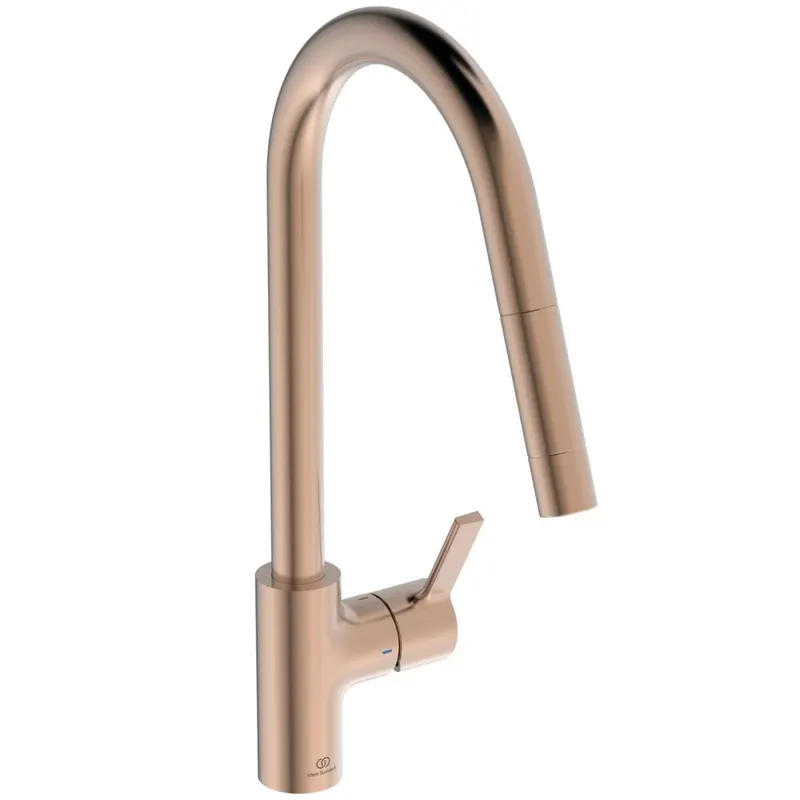 Baterie chiuveta bucatarie cu dus extractibil Ideal Standard Gusto cupru sunset rose