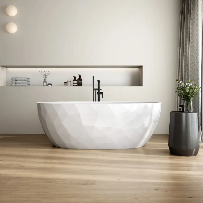 Cada freestanding compozit 3D, alb mat, ovala 167 x 82 cm, Armonia