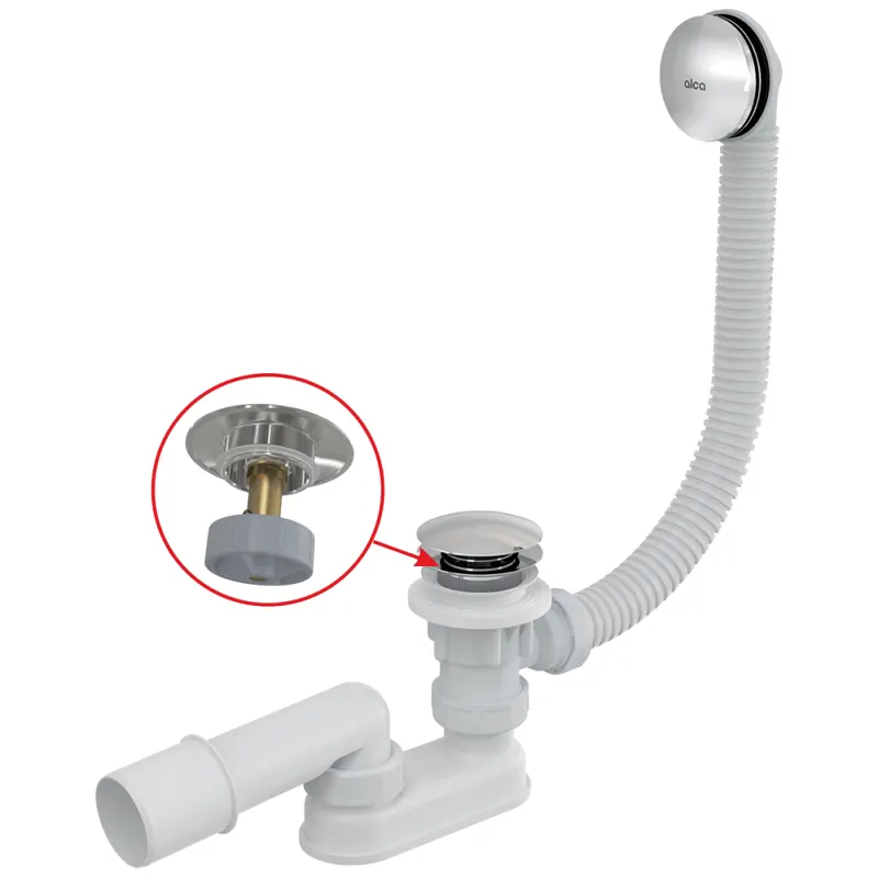 Sifon cada baie cu ventil Click-Clack metalic 120 mm si preaplin Alcadrain A504CKM