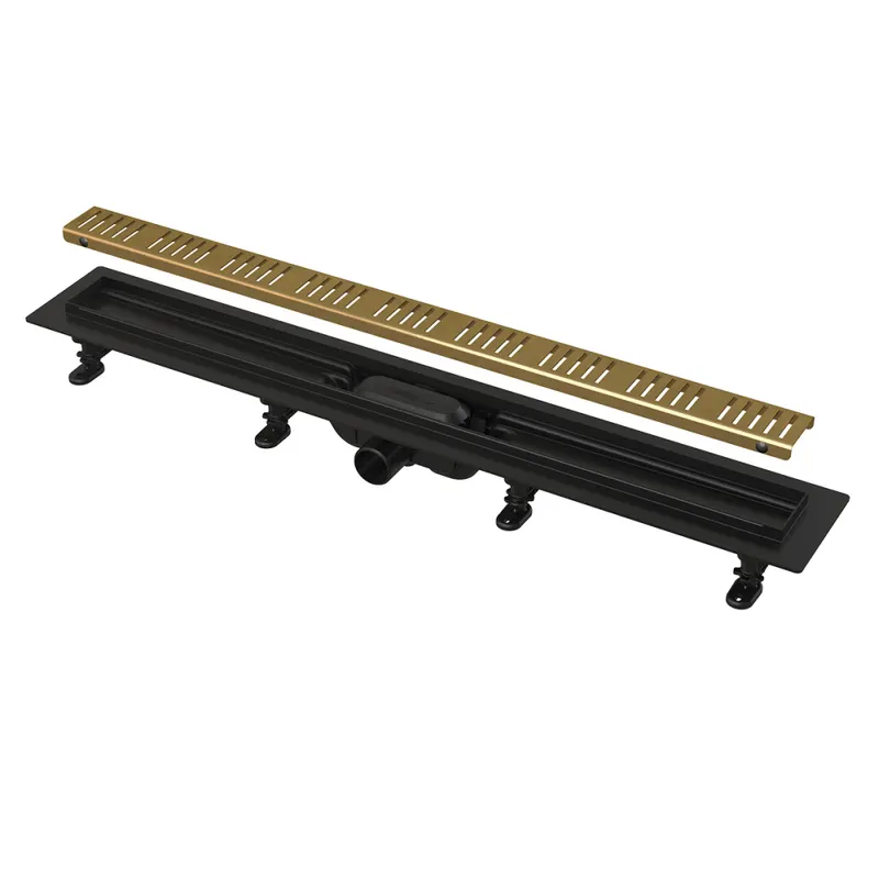 Rigola dus iesire laterala cu capac perforat auriu 750 mm Alcadrain APZ10BLACK-750BRASS