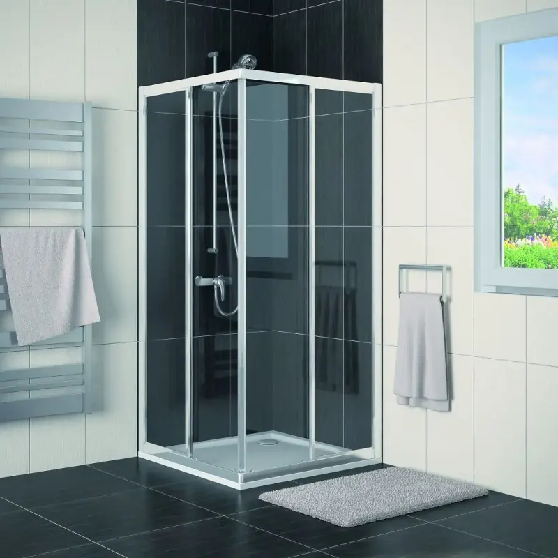 Cabina de dus patrata 100x100 cm, crom, cu usi glisante, Eco-Line SanSwiss
