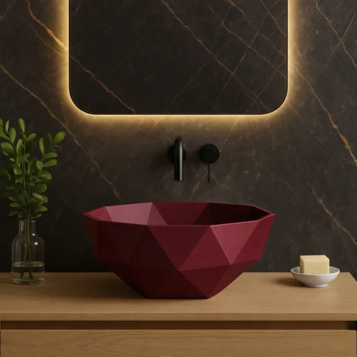 Lavoar de baie compozit cu montare pe blat, burgundy mat, 3D Armonia Bowl
