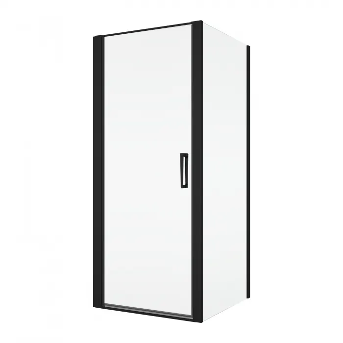 Cabina dus negru mat 80x80 cm cu usa pivotanta, grosime sticla 6 mm, tratament anticalcar, Ronal Divera