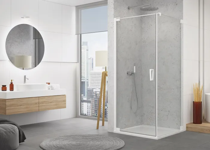 Cabina de dus 75x75 cm cu usa batanta si profil compensator, alb, instalare usa stanga, Ronal Cadura