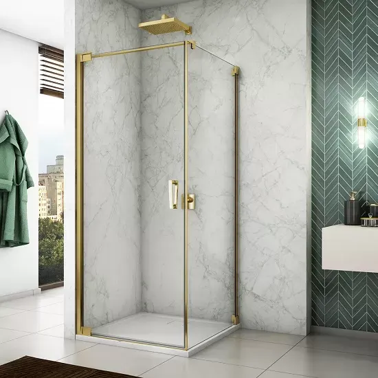Cabina de dus 80x90 cm cu usa batanta si profil compensator, auriu, instalare usa stanga, Ronal Cadura