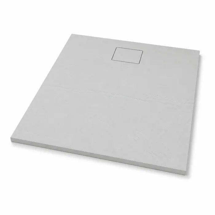 Cadita de dus gri ciment texturata slim din compozit 90x90 cm, efect piatra naturala, finisaj mat antiderapant