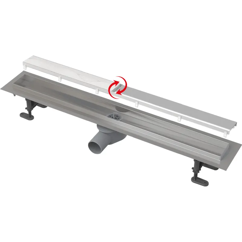 Rigola dus faiantabila cu capac doua fete si sifon iesire laterala 850 mm Alcadrain APZ13-DOUBLE9-850