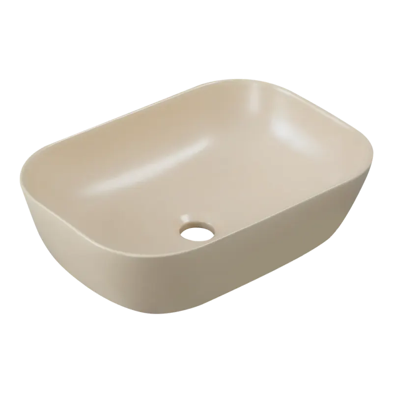 Lavoar baie cappuccino mat, montaj pe blat, dreptunghiular margini rotunde, Tavro