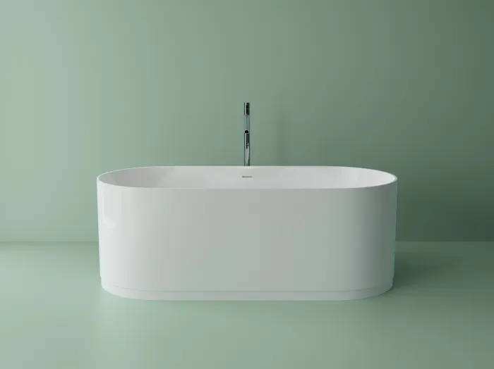 Cada baie freestanding compozit Marmite Lagon, 167 cm, ovala, alb lucios, cu preaplin