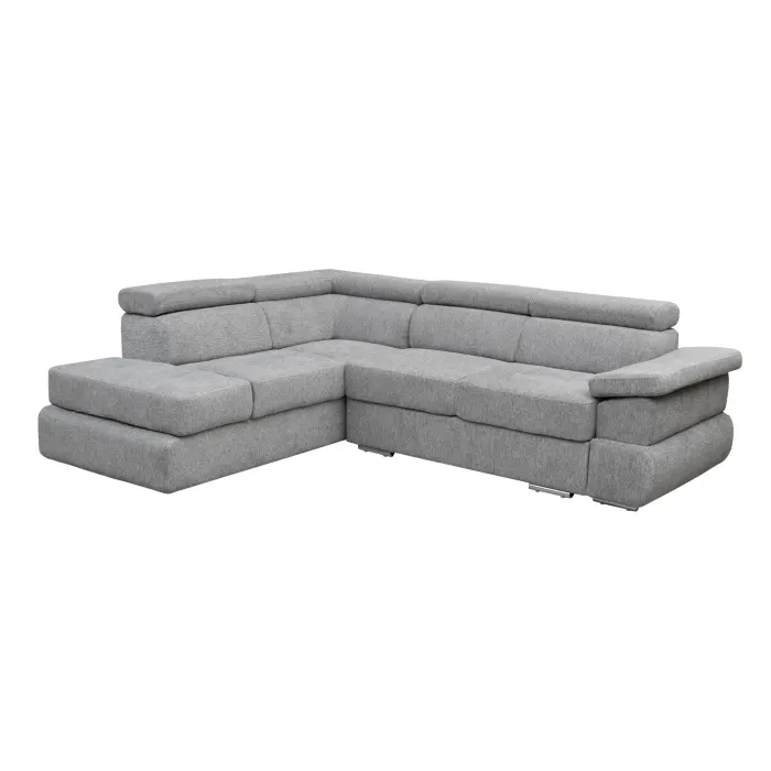 Coltar extensibil TIVOLI 2S3, cu arcuri si lada depozitare, tetiere rabatabile, colt stanga, gri, 285x225x90 cm
