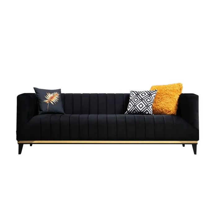 Canapea fixa BELLINO, 3 locuri, negru + auriu, 222x89x75 cm