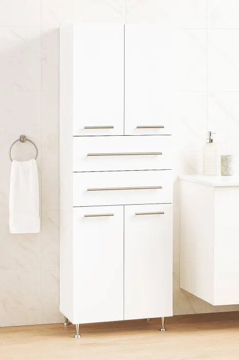 Dulap baie seria 008, front MDF, 4 usi, 2 sertare, montat, alb, 60x31.6x180 cm