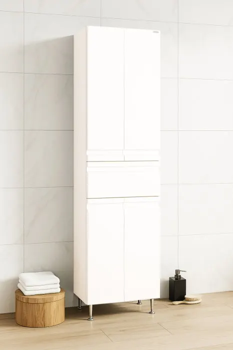 Dulap baie seria 786, front MDF, 4 usi, 1 sertar, montat, alb, 50x32x180 cm