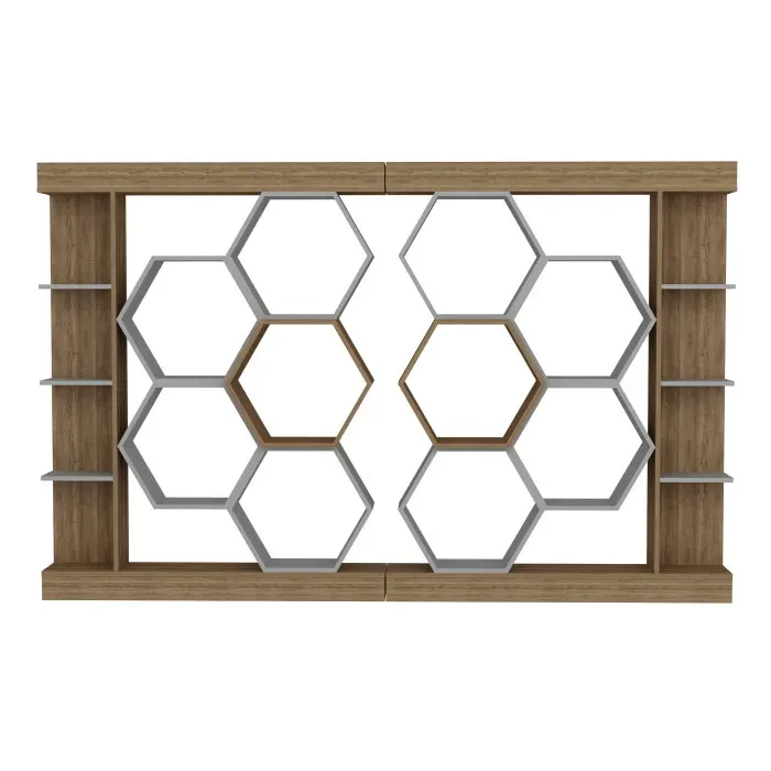Biblioteca SUENO, alb + nuc, 140x29,6x177,4 cm