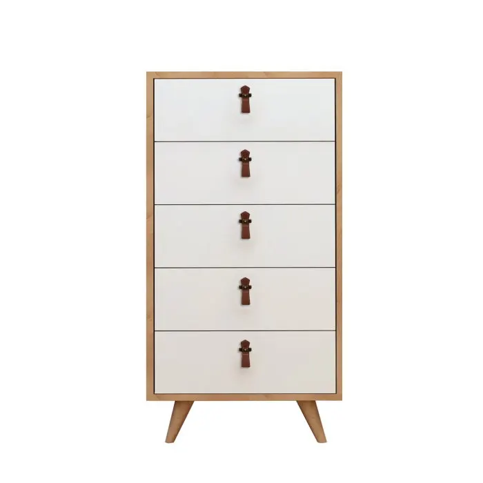 Comoda FRENZU, 5 sertare, stejar + alb, 50x40x103 cm