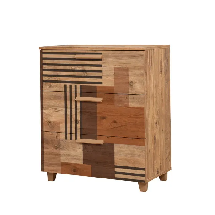 Comoda LEVA GRAVIS COLORBLOCK, 3 sertare, pin atlantic, 80x43x95 cm