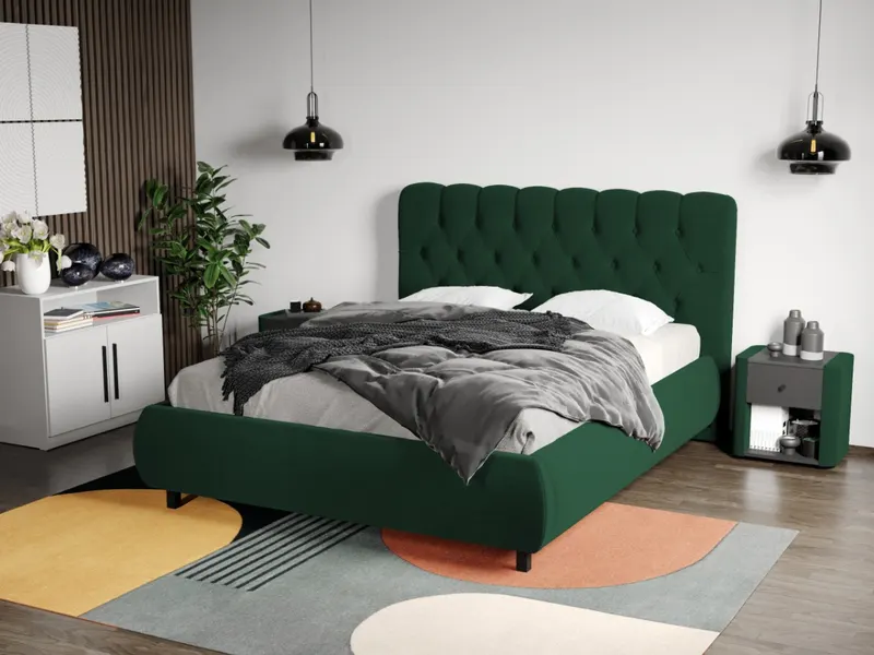 Pat Tapitat Catifea Mega cu somiera fixa Verde inchis Velluto 27 180x200