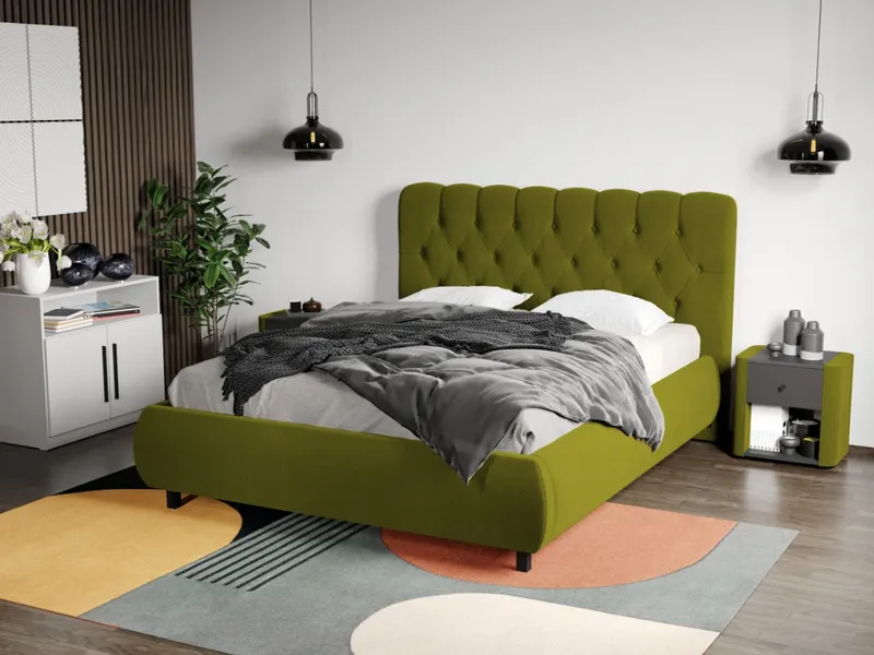 Pat Tapitat Catifea Mega cu somiera fixa Verde Velluto 9 140x200