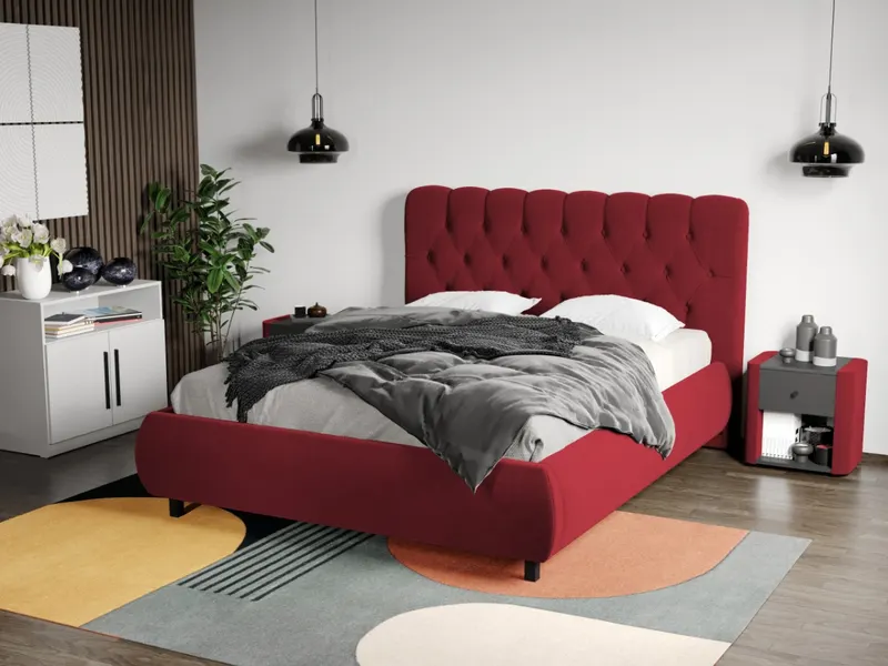 Pat Tapitat Catifea Mega cu somiera fixa Rosu inchis Velluto 7 140x200