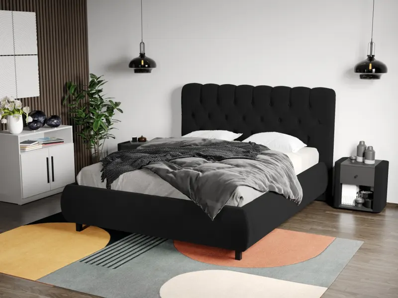 Pat Tapitat Catifea Mega cu somiera fixa Negru Velluto 20 160x200
