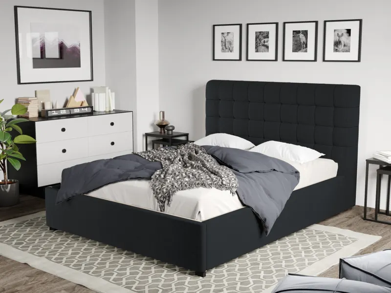 Pat Tapitat Rivo cu somiera fixa Negru - Falcone 14 180x200