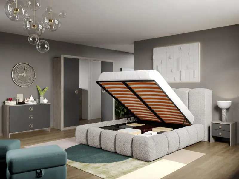 Set Mobila Dormitor Gri Noel tapitat cu oglinda C4