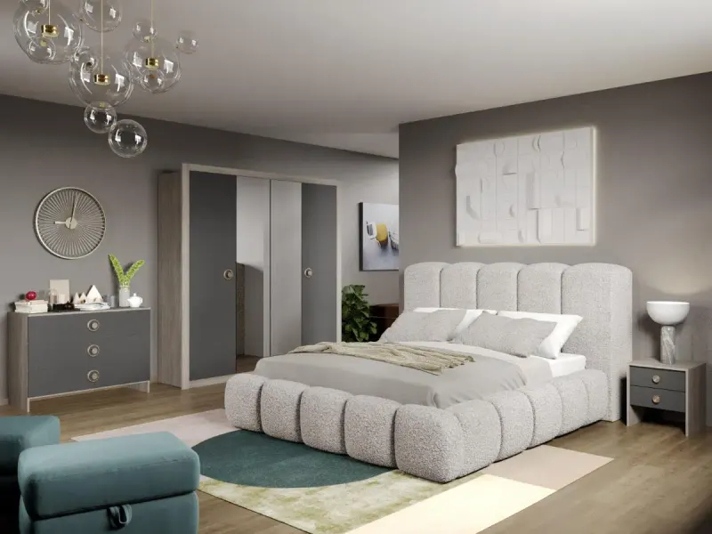 Set Mobila Dormitor Gri Noel tapitat cu oglinda C3