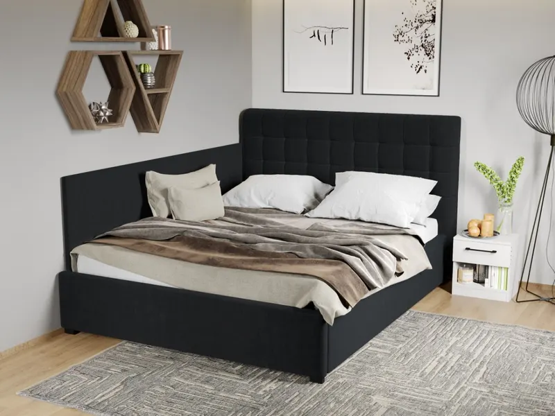 Pat Tapitat de colt Rivo cu somiera fixa Negru - Falcone 14 180x200