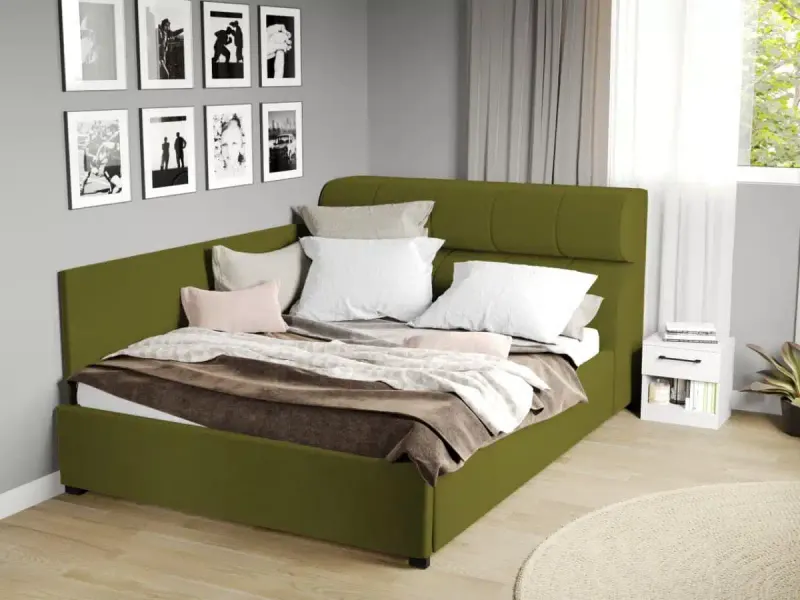 Pat Tapitat de colt Galileo cu somiera fixa Verde Velluto 9 180x200