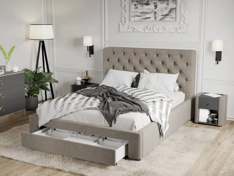 Pat Tapitat Catifea Riviera cu somiera si sertar Bej - Velluto 1 160x200