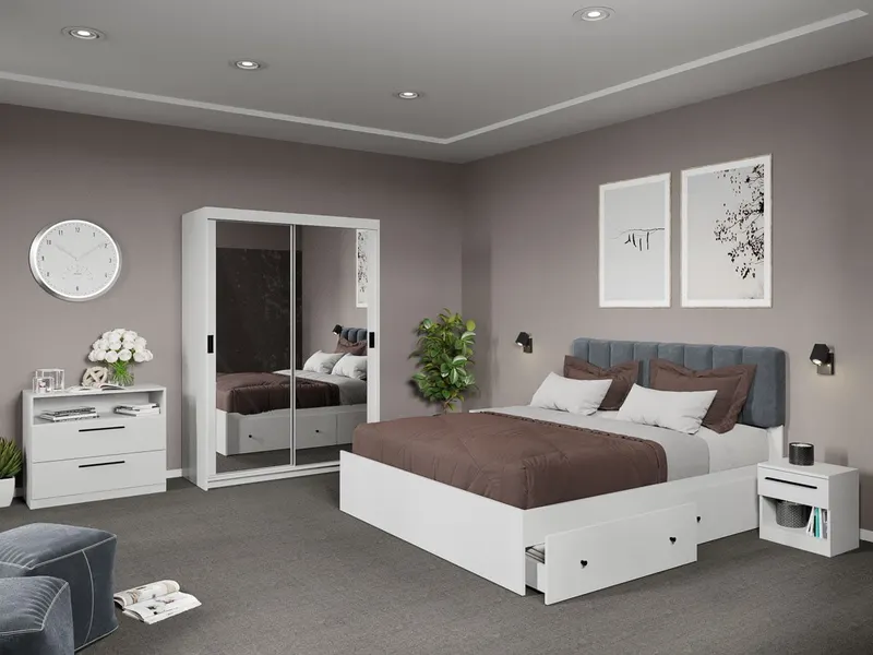 Set dormitor complet Alb cu Oglinda - Karin - C21