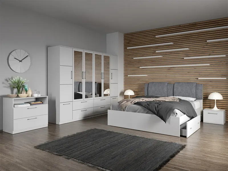 Set dormitor complet Alb cu comoda - Acapulco - C20