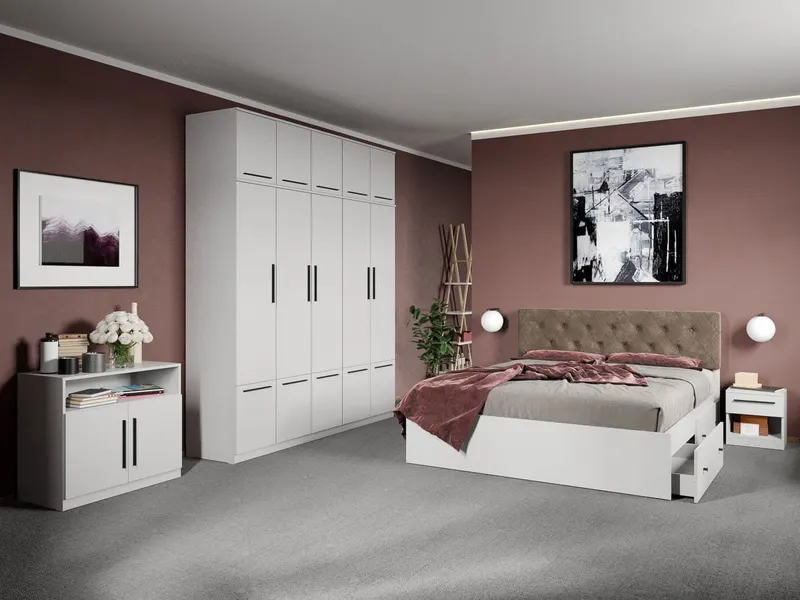 Set dormitor complet Alb cu comoda - Madrid - C54