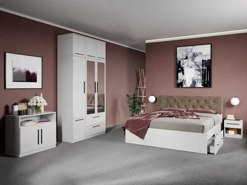 Set dormitor complet Alb cu comoda - Madrid - C40