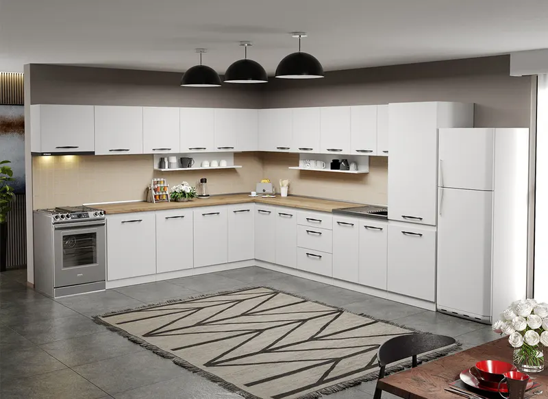 Mobila Bucatarie pe colt alba Aroma - 33 - 320x340 cm