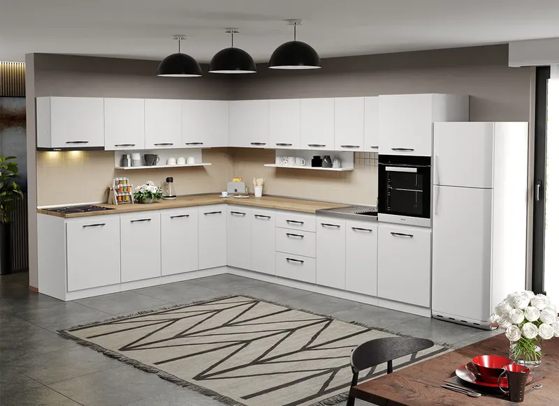 Mobila Bucatarie pe colt alba Aroma - 31 - 260x340 cm