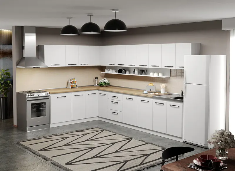 Mobila Bucatarie pe colt alba Aroma - 26 - 200x340 cm