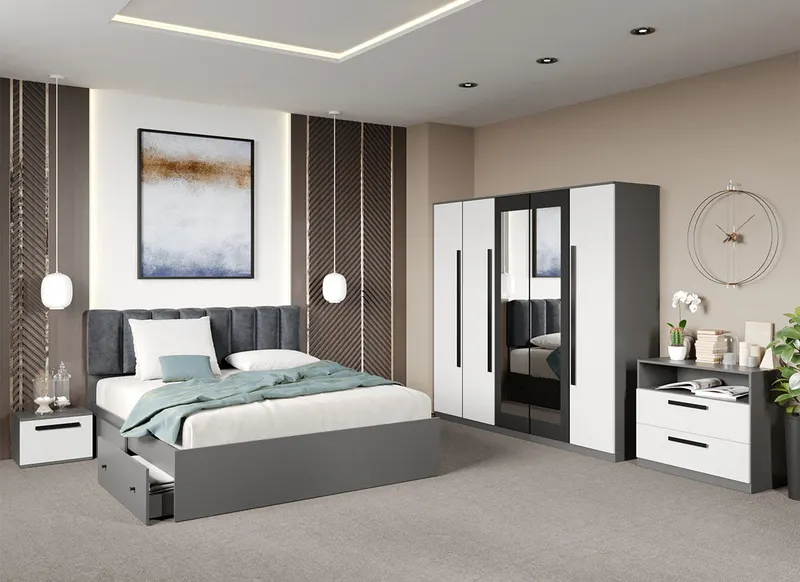 Set dormitor complet Alb cu Gri - Dallas - C50