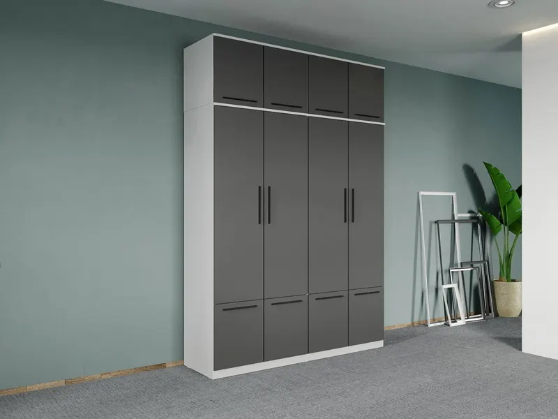 Dulap dormitor Alb-Gri 4U+suprapozabil - Madrid