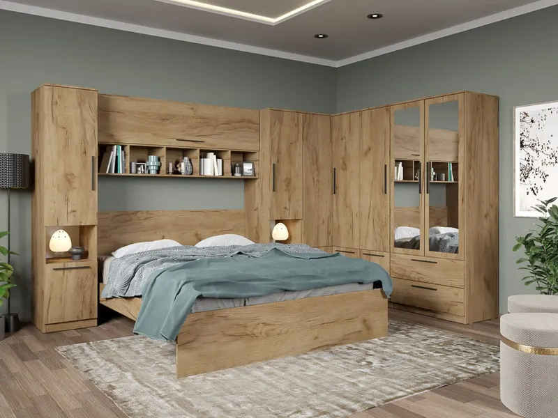 Set dormitor pe colt Stejar Auriu - Tudor - C8
