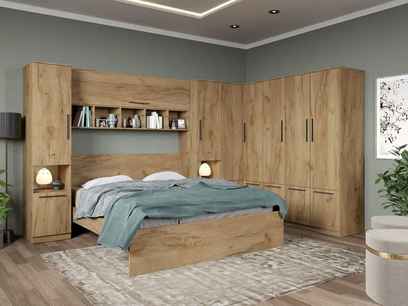 Set dormitor pe colt Stejar Auriu - Tudor - C6